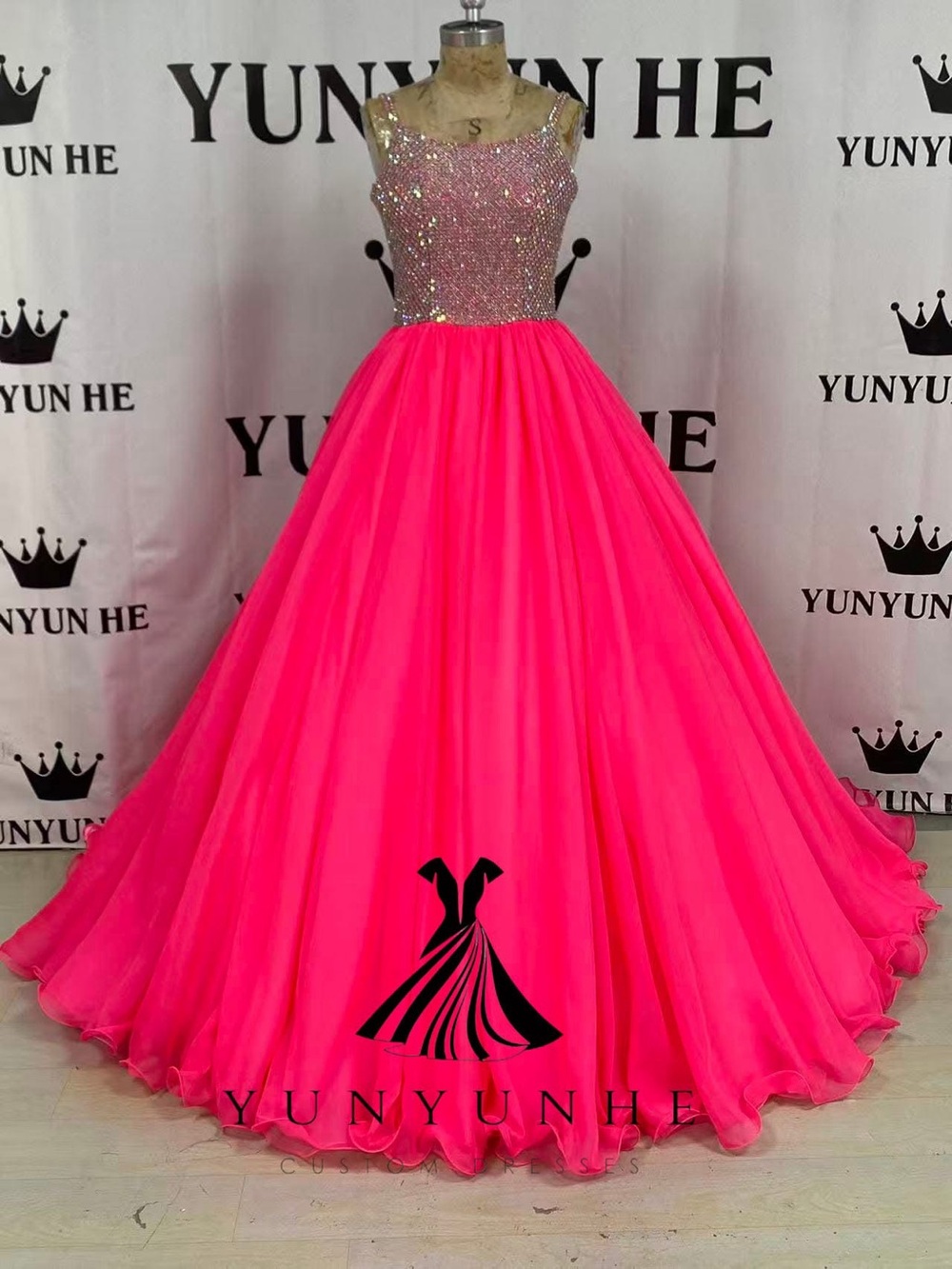 Hot Pink Ball Gown with Embellished Bodice
